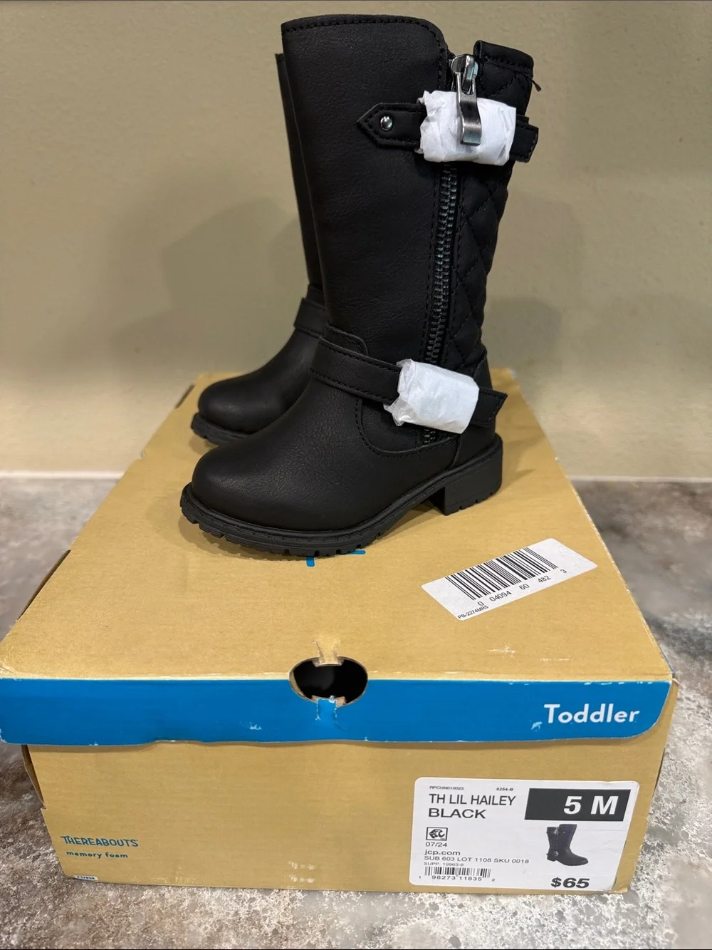 TH LIL HAILEY Black Toddler Quilted Mid-Calf Boots